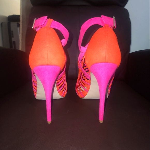 Pink & orange open toe heels - Picture 4 of 5